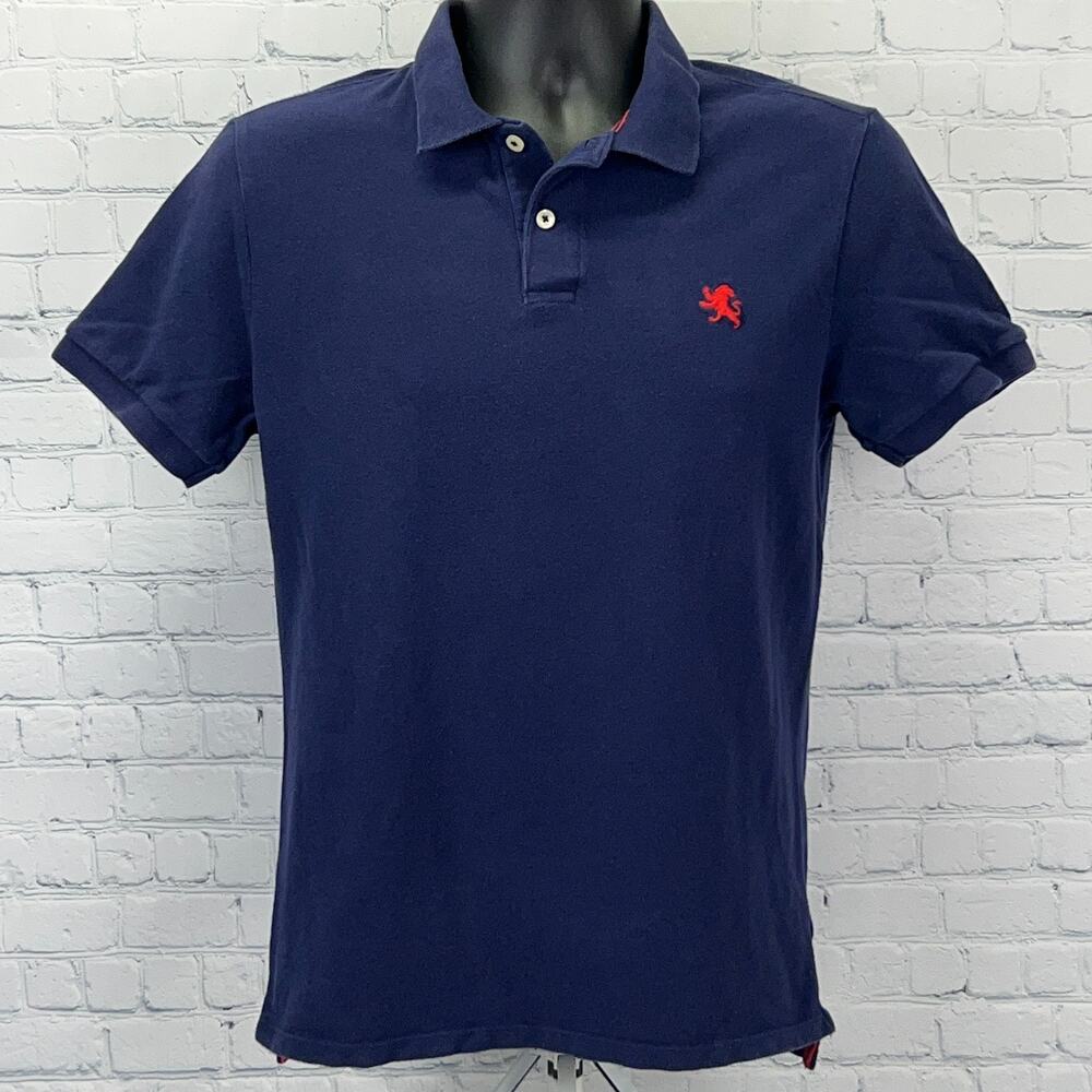 Express Fitted Pique Polo Shirt Mens S Small Navy Blue Short Sleeve Logo Cotton